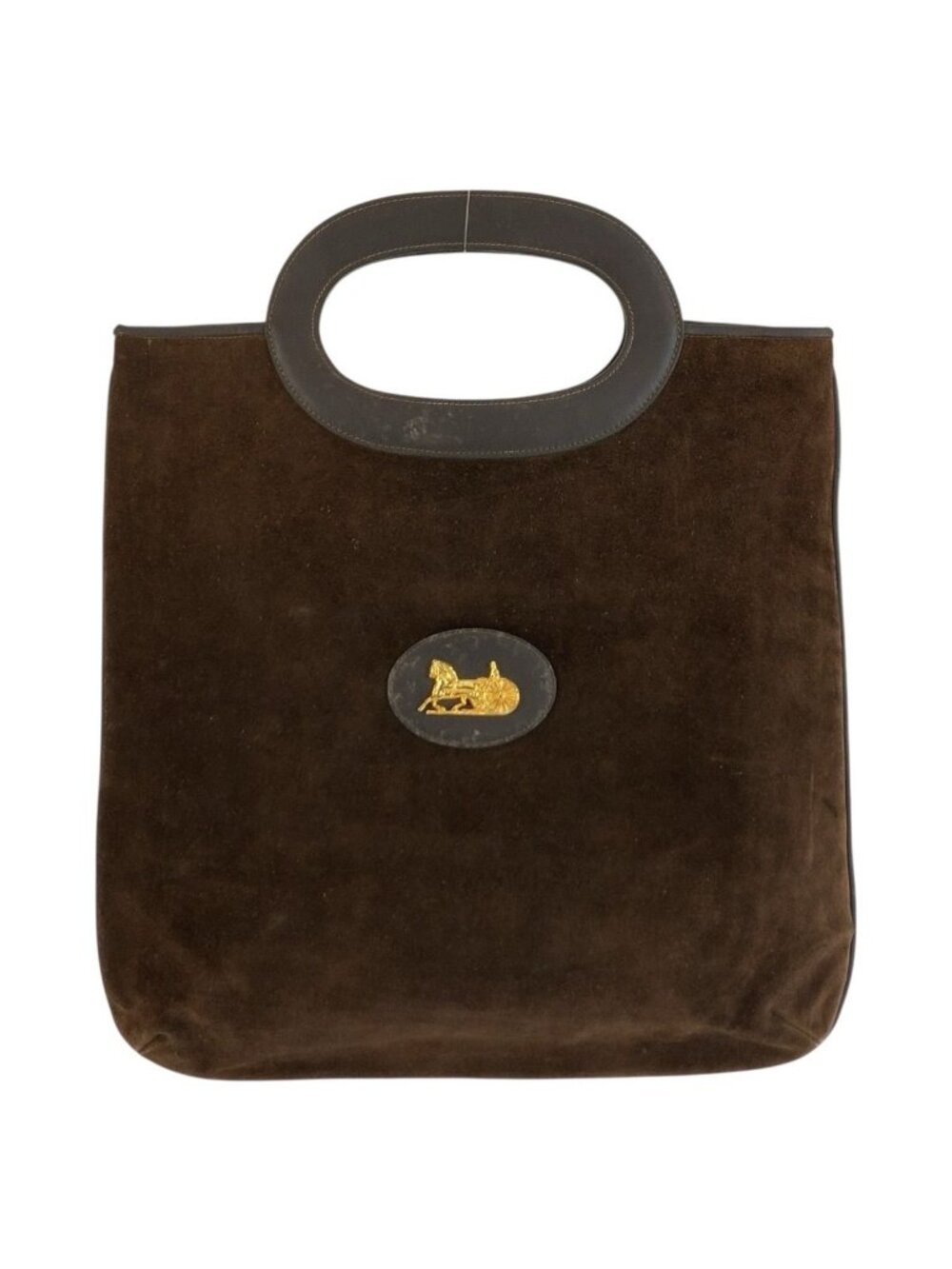 Celine Vintage Carriage Brown Gold Suede Tote Bag